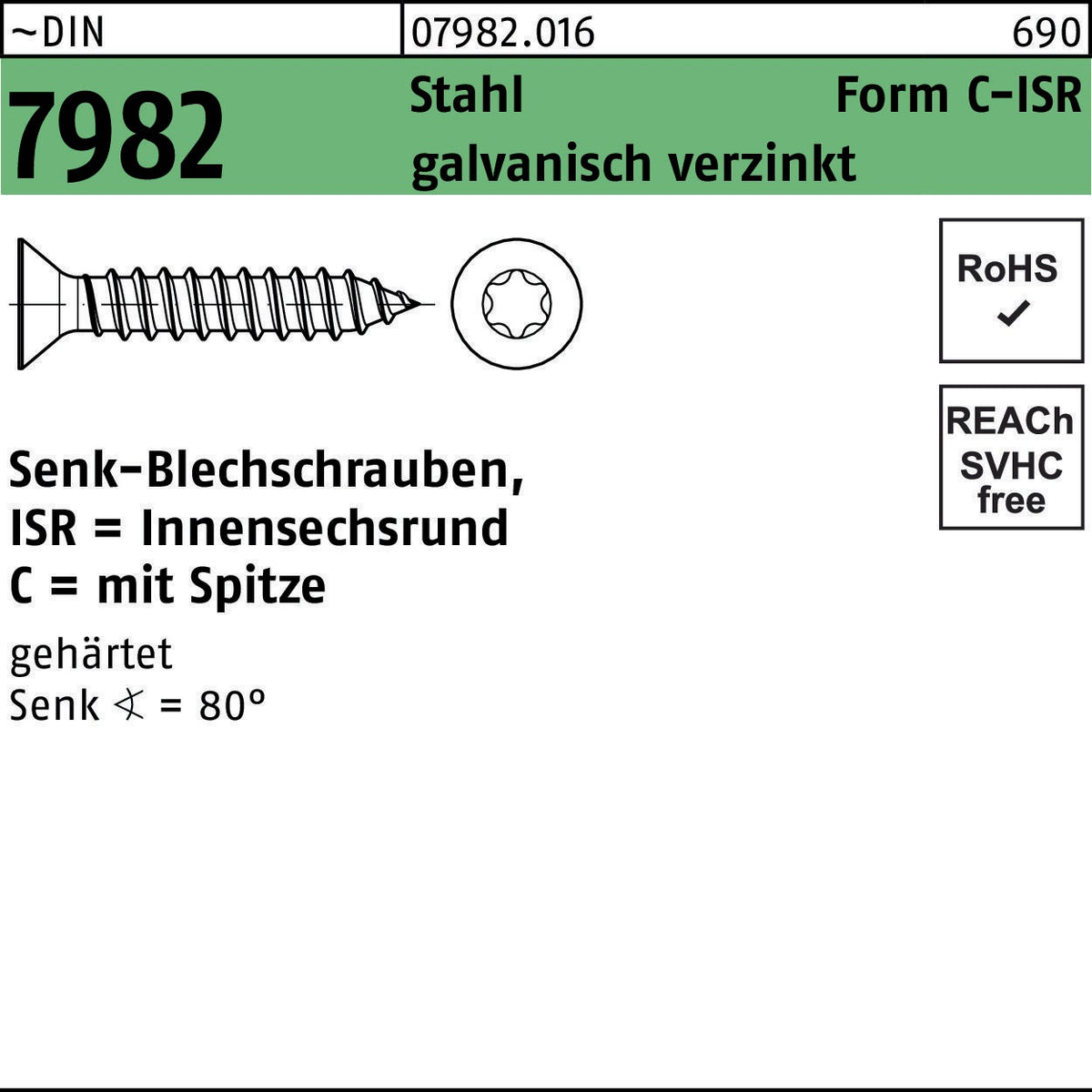 Senkblechschraube DIN 7982 ISR/Spitze 3,5x25 -C-T15 Stahl galv.verz. 500St. von F. REYHER Nchfg. GmbH & Co. KG