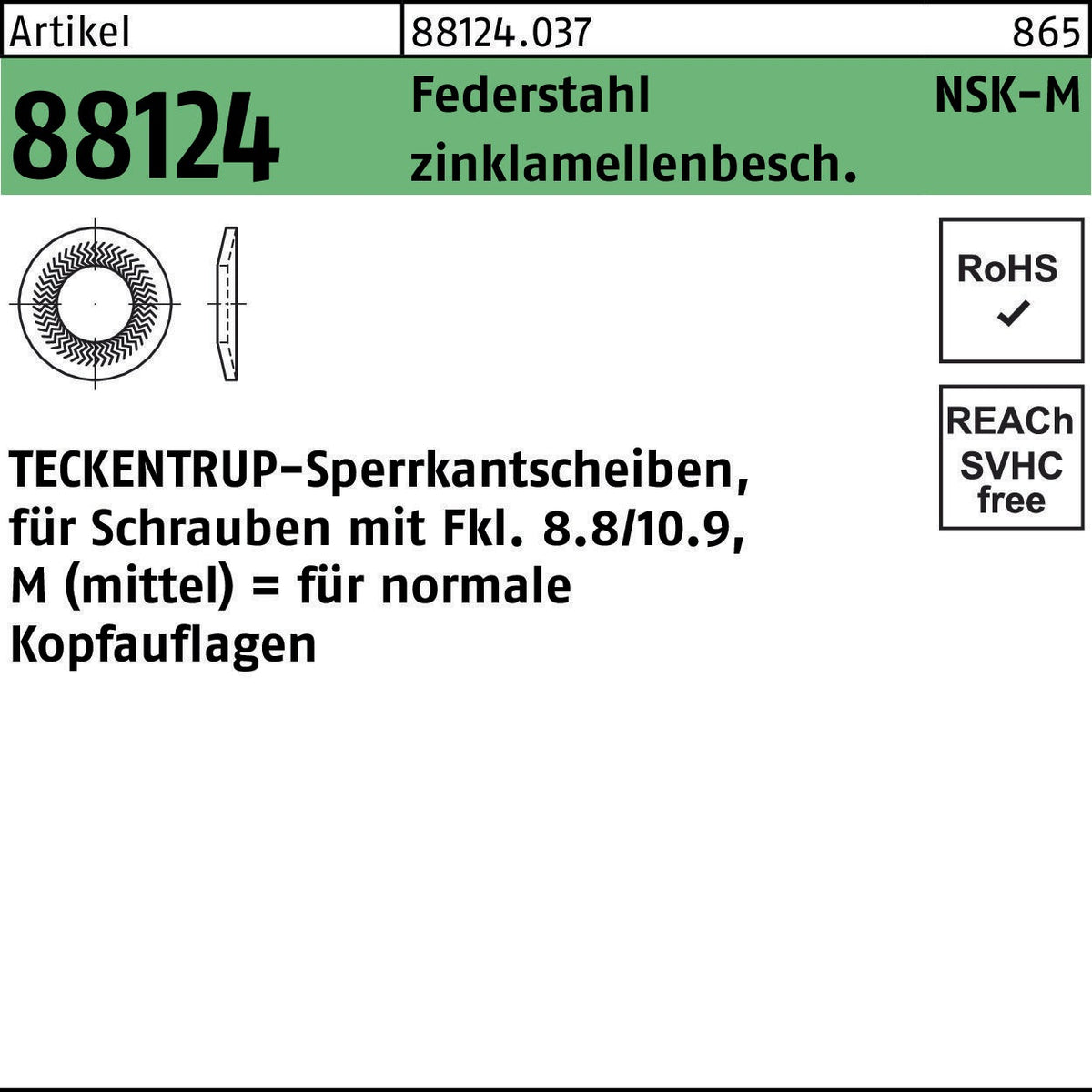 TECKENTRUP Sperrkantscheibe NSK-M 4 mm Federstahl zinklamellenbeschichtet 1000 Stück