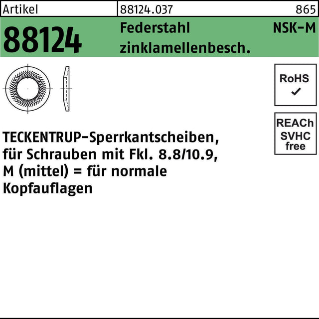 TECKENTRUP Sperrkantscheibe NSK-M 4 mm Federstahl zinklamellenbeschichtet 1000 Stück