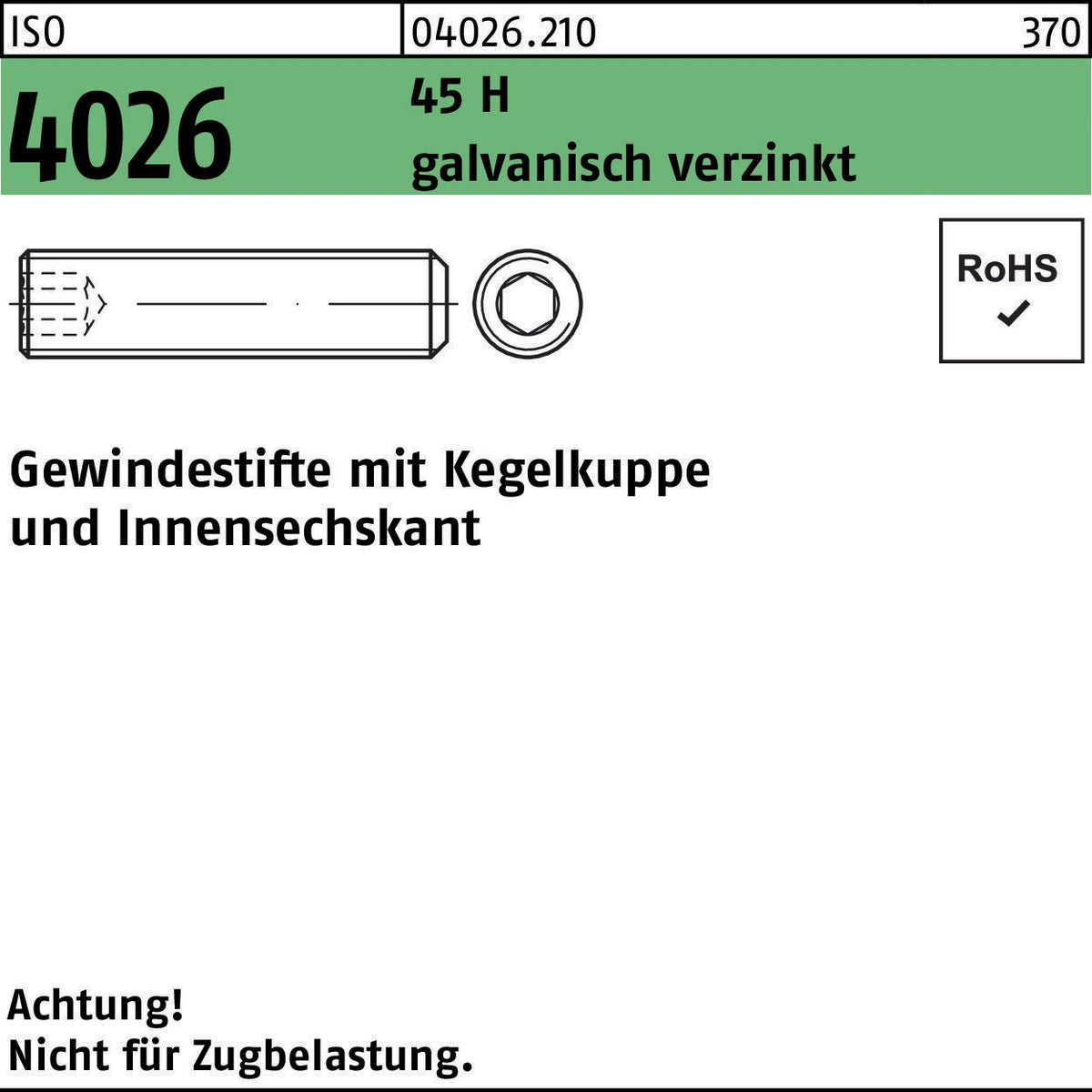 F. REYHER Gewindestift ISO 4026 M2x4 Kegelkuppe Innensechskant verzinkt 500 Stk.