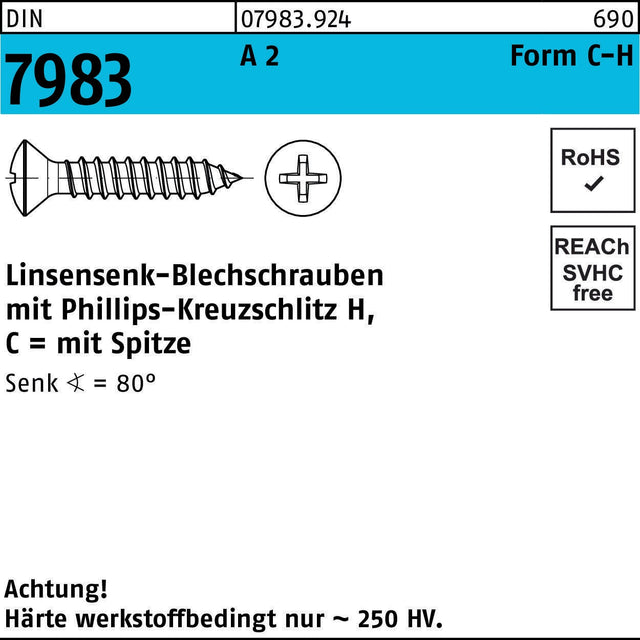 F. REYHER Linsensenkblechschraube DIN 7983 PH C 4,2x60-H A2