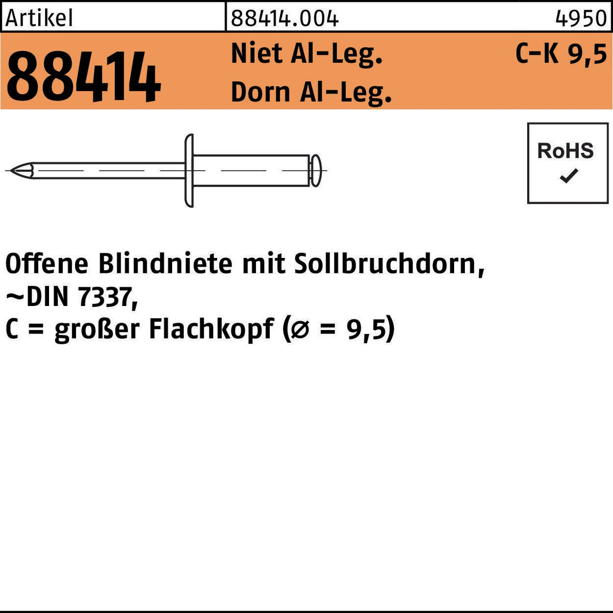F. REYHER Blindniete R 88414 großer FLAKO 3,2x6,1 Aluminium/Dorn Aluminium 500 Stk.