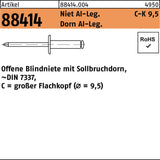 F. REYHER Blindniete R 88414 großer FLAKO 3,2x6,1 Aluminium/Dorn Aluminium 500 Stk.