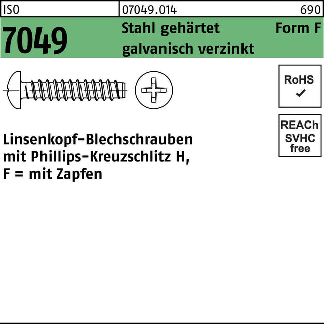F. REYHER Linsenkopf-Blechschrauben ISO 7049 Form F 2,9x6,5 mm