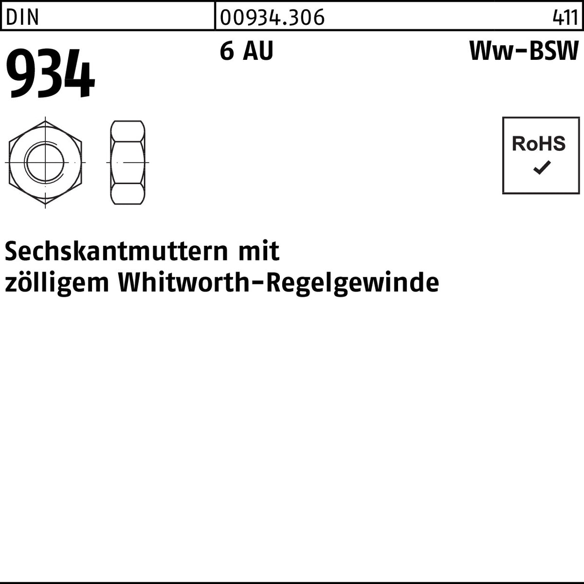 Sechskantmutter DIN 934 WW 1/4 von F. REYHER – 100 Stück Automatenstahl