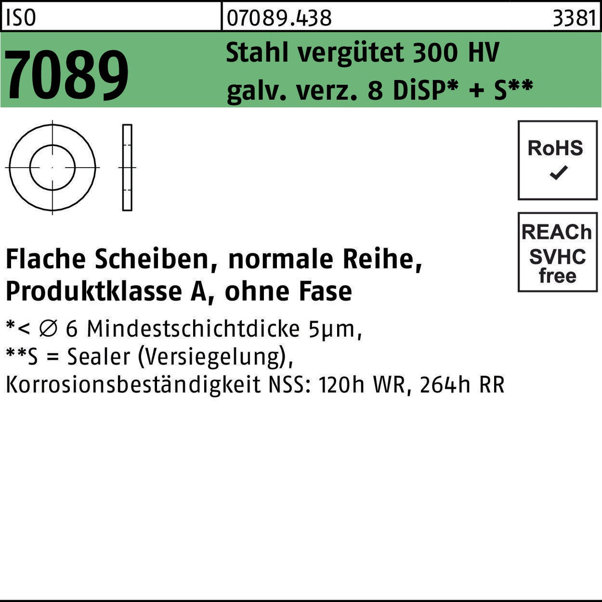 Unterlegscheibe ISO 7089 ohne Fase 6 mm Stahl 200 HV galvanisch verzinkt von BUFAB – 200 Stück