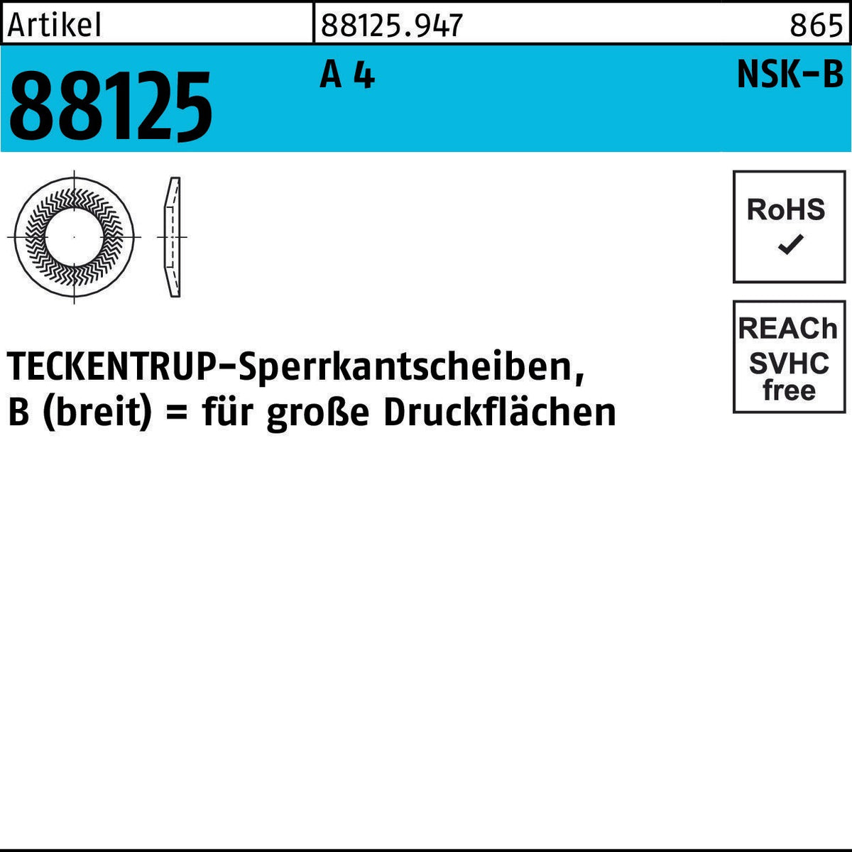TECKENTRUP Sperrkantscheibe NSK-B 6 mm Federstahl zinklamellenbeschichtet 1000 Stück