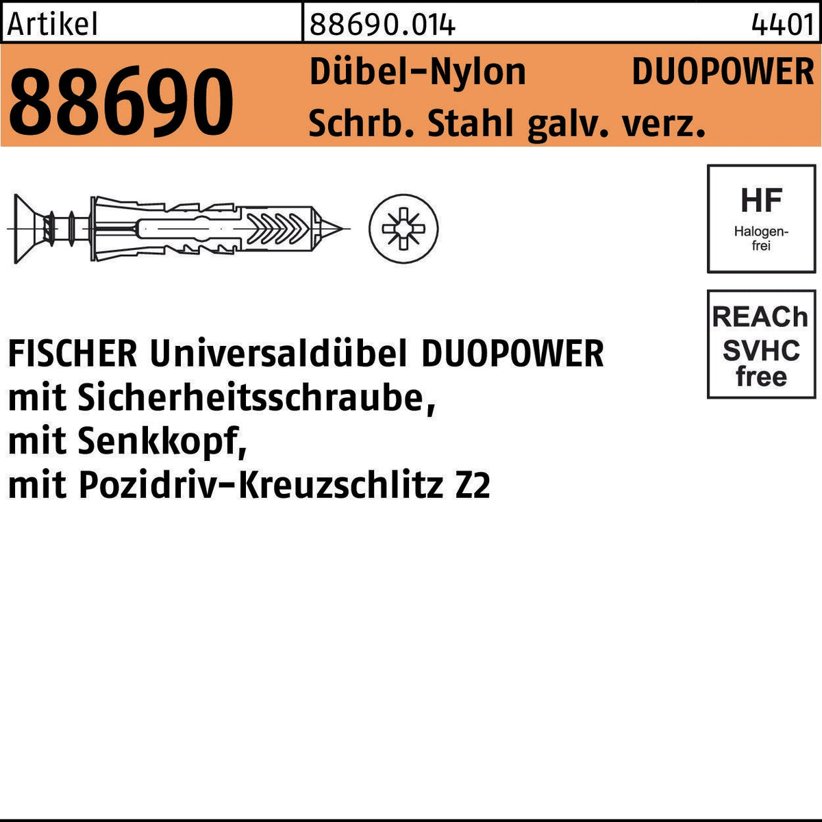 FISCHER DUOPOWER Universaldübel 5x25 mm mit Sicherheitsschraube