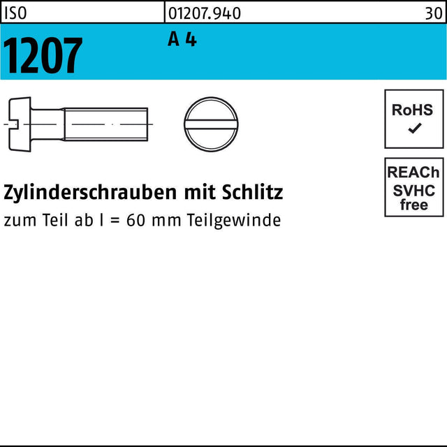 F. REYHER Zylinderschraube ISO 1207 Schlitz M6x35 A4 – 100 Stück