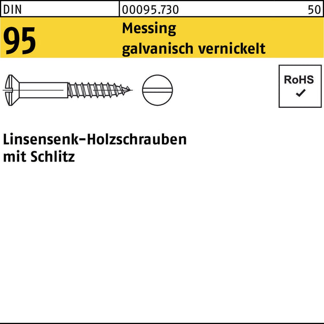 DIN 95 Linsensenk-Holzschrauben 1,6x10 mm Messing vernickelt von REYHER – 500 Stück