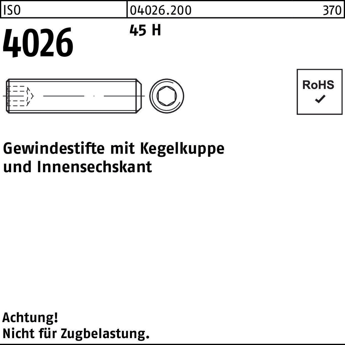 F. REYHER Gewindestift ISO 4026 Kegelkuppe Innensechskant M3x3 45 H 1000 Stück