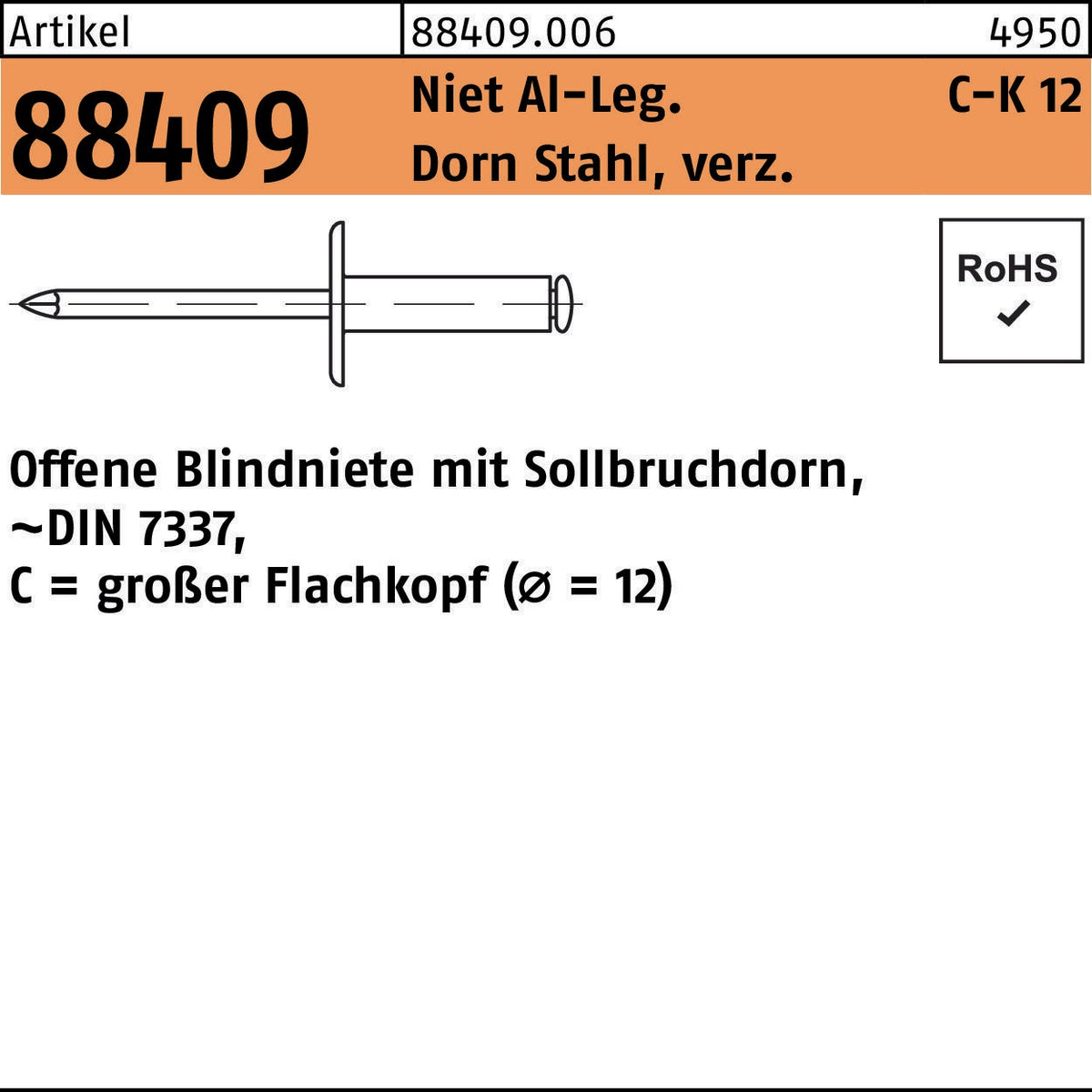 F. REYHER Blindniete R 88409 3,2x6 mm Aluminium/Stahl verzinkt