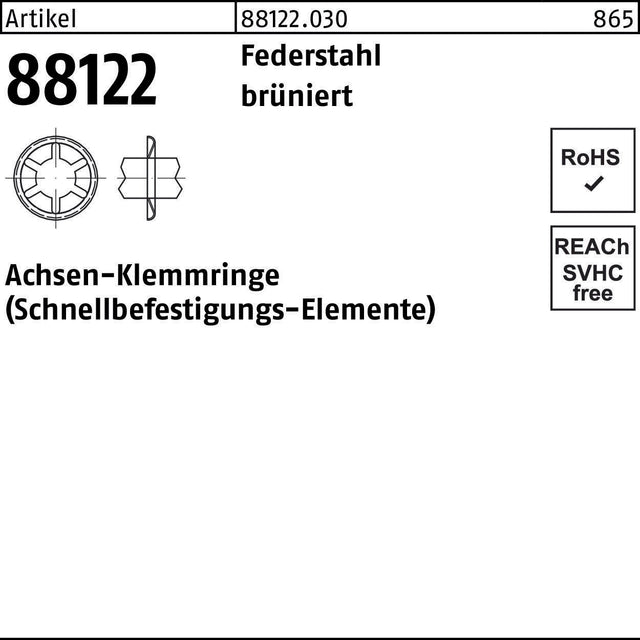F. REYHER Achsenklemmring R 88122 FF 3x11,2x1,5 Federstahl brüniert 1000 Stück