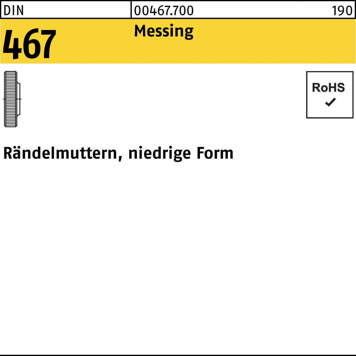 Rändelmutter DIN 467 niedrige Form M3 Messing von F. REYHER – 100 Stück