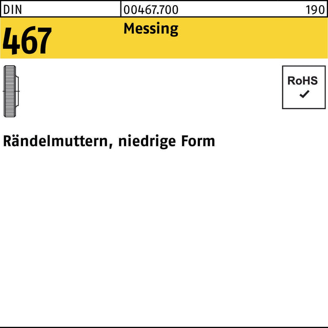 Rändelmutter DIN 467 niedrige Form M3 Messing von F. REYHER – 100 Stück