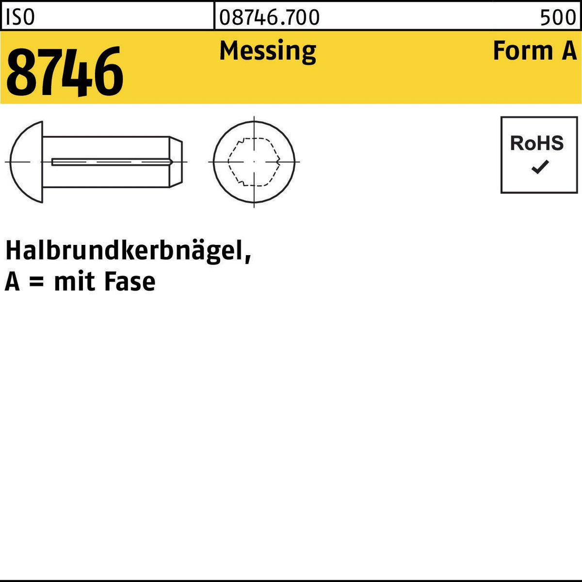 F. REYHER Halbrundkerbnagel ISO 8746 Form A mit Fase 2x4 mm Messing 1000 Stück