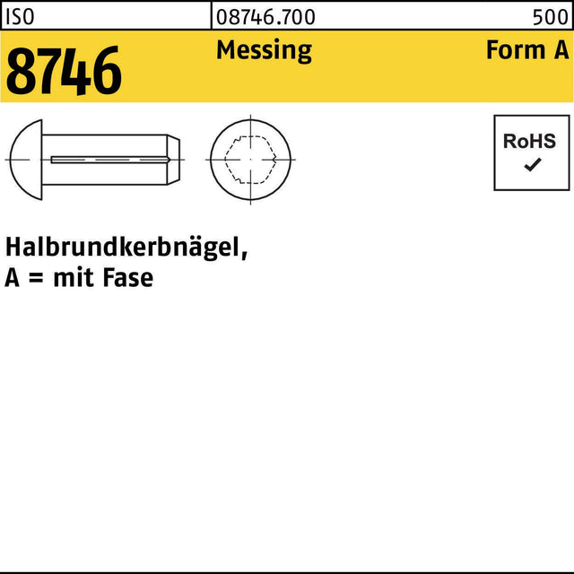 F. REYHER Halbrundkerbnagel ISO 8746 Form A mit Fase 2x4 mm Messing 1000 Stück