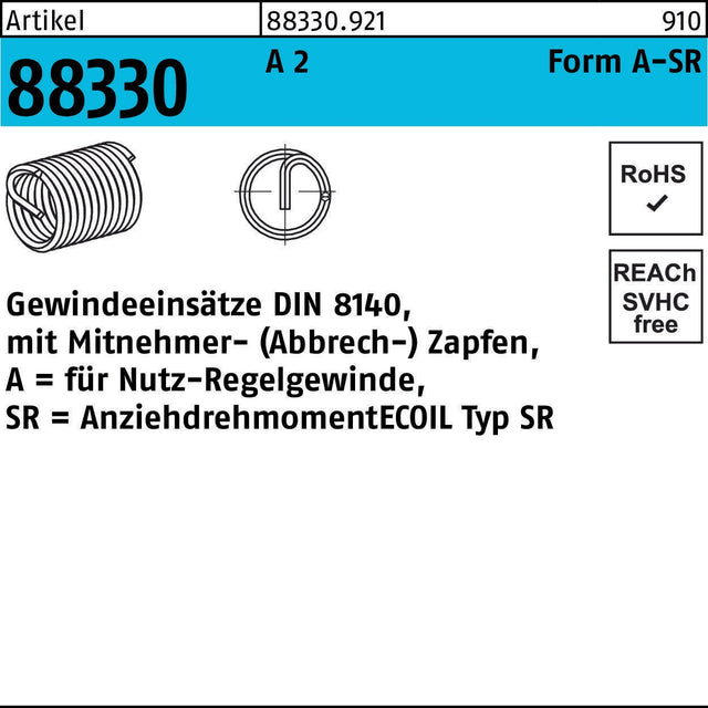 AMECOIL Gewindeeinsatz R 88330 Form A M3x3 mm A2 – 25 Stück