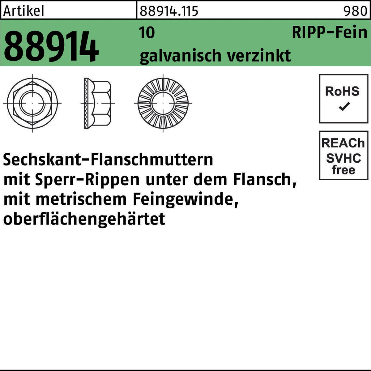 REYHER Sechskantflanschmutter R 88914 Sperr-Ripp M5
