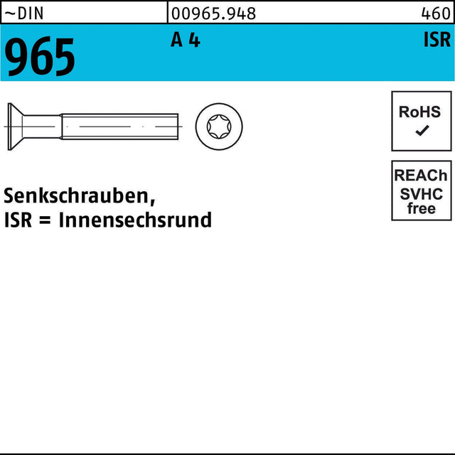 F. REYHER Senkschraube DIN 965 ISR M8x10-T40 A4 – 100 Stück