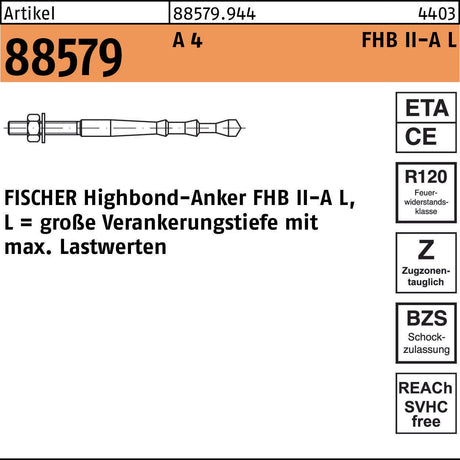 FISCHER Highbond-Anker FHB II-A L M24 x 210/50 A4 – 4 Stück