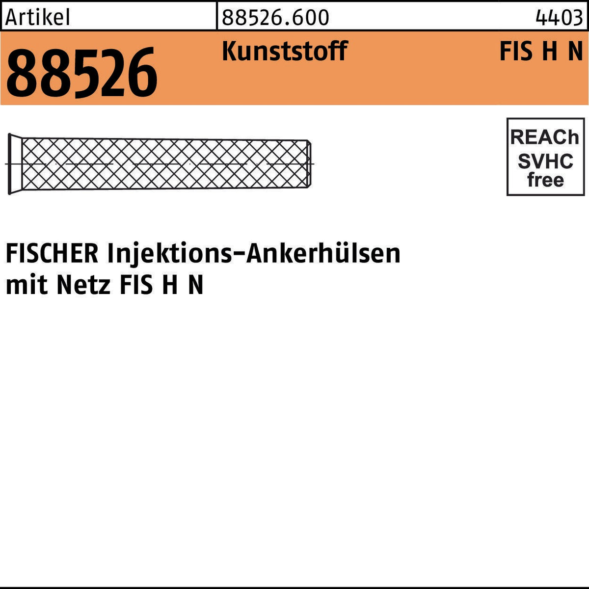 FISCHER Injektionsankerhülsen FIS H 16x85 N mit Netz, 20 Stück, Kunststoff
