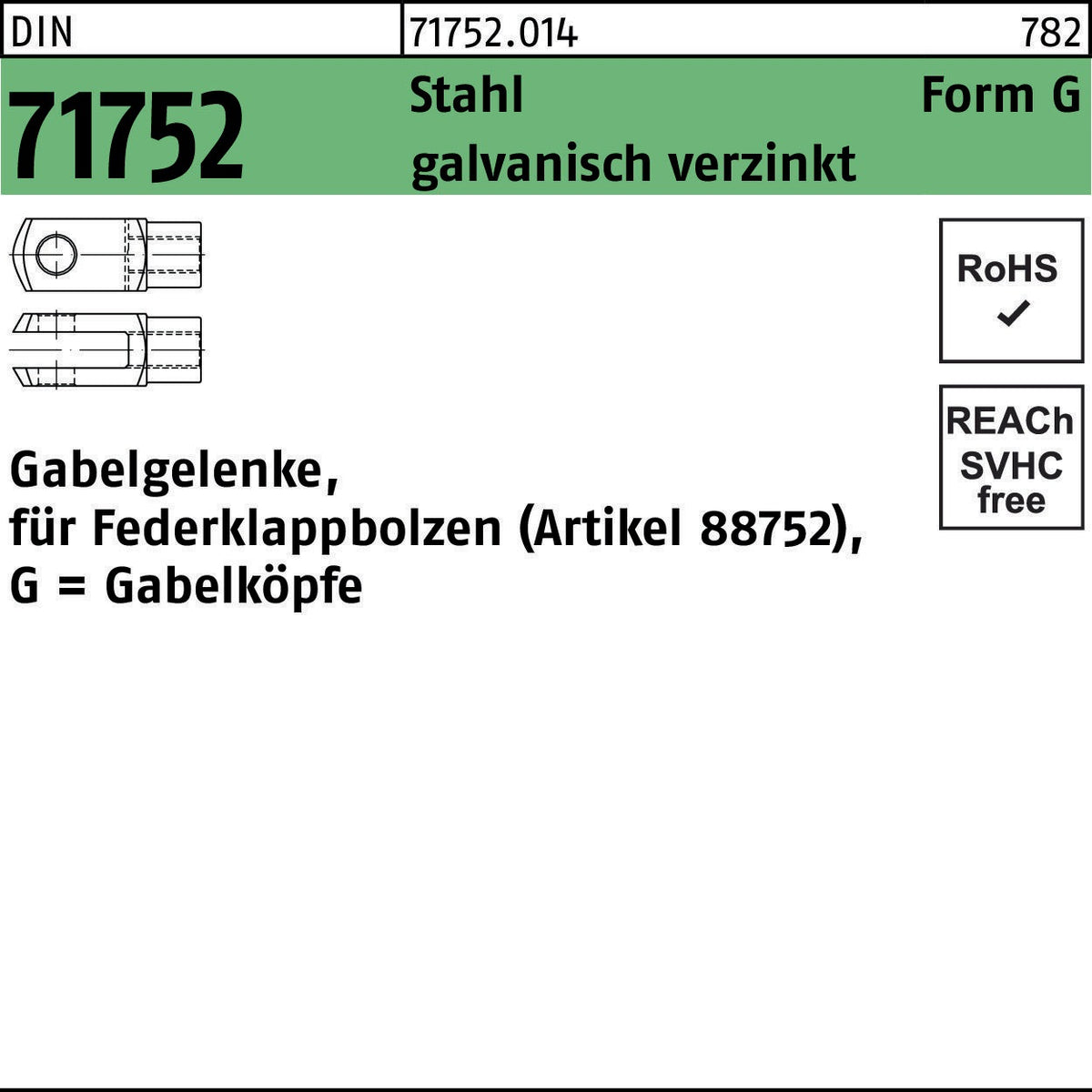 F. REYHER Gabelgelenk DIN 71752 Form G 6x12 mm Stahl galvanisch verzinkt – 10 Stück