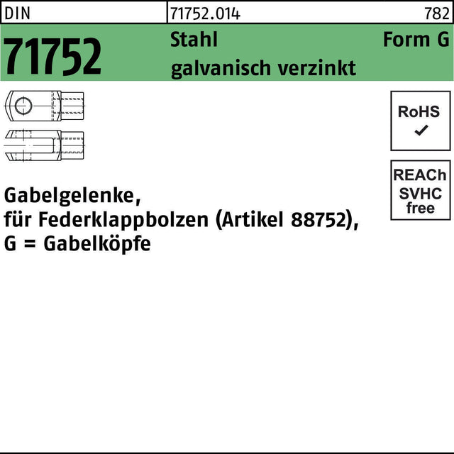 F. REYHER Gabelgelenk DIN 71752 Form G 6x12 mm Stahl galvanisch verzinkt – 10 Stück