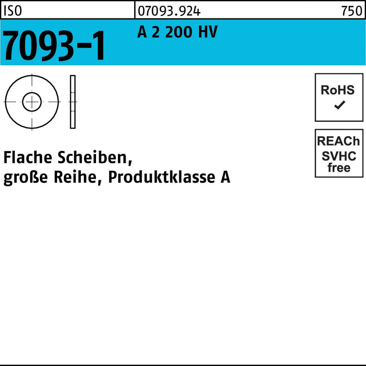 Unterlegscheibe ISO 7093-1 A2 200 HV 3 mm, große Reihe, 1000 Stück von F. REYHER