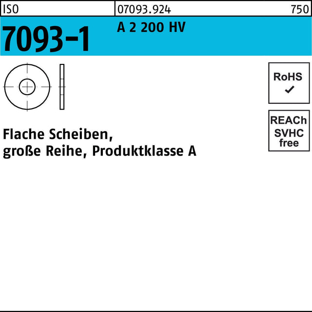 Unterlegscheibe ISO 7093-1 A2 200 HV 3 mm, große Reihe, 1000 Stück von F. REYHER