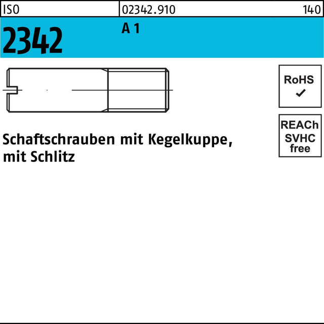 F. REYHER Schaftschraube ISO 2342 Kegelkuppe/Schlitz M3x6 A1 – 100 Stück