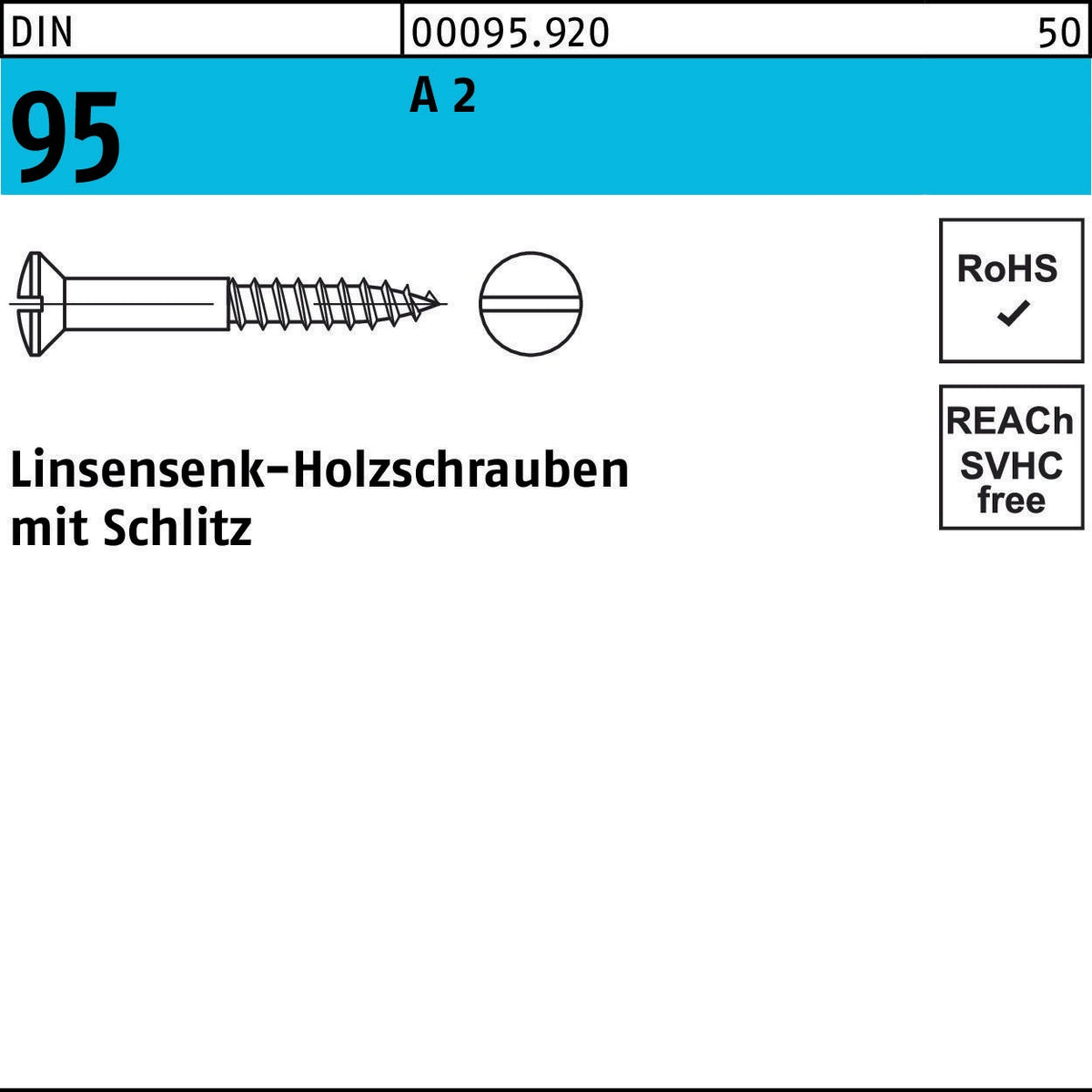 LIKO Holzschraube DIN 95 Linsensenkkopf Schlitz 6x60 mm A2 Edelstahl 100 Stück