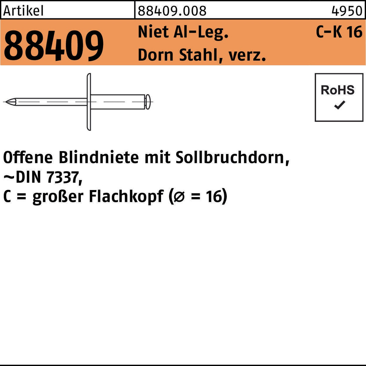 F. REYHER Blindniete R 88409 3,2x6 mm Aluminium/Stahl verzinkt