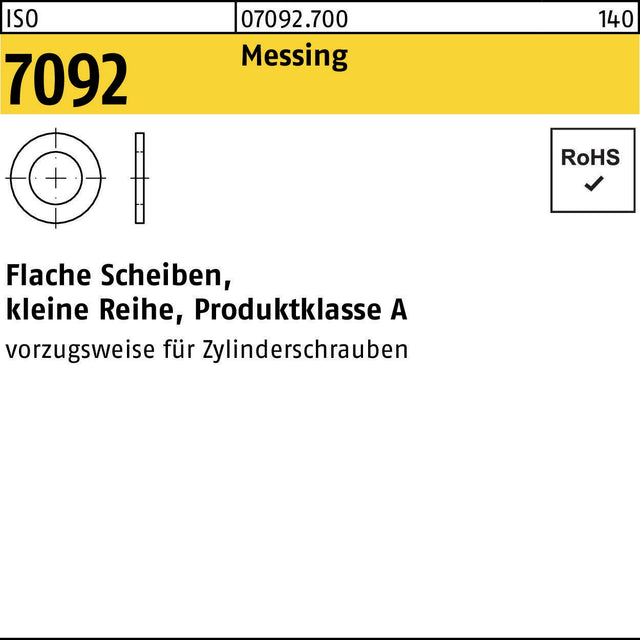 Unterlegscheibe ISO 7092 6 mm Messing, 100 Stück von F. REYHER