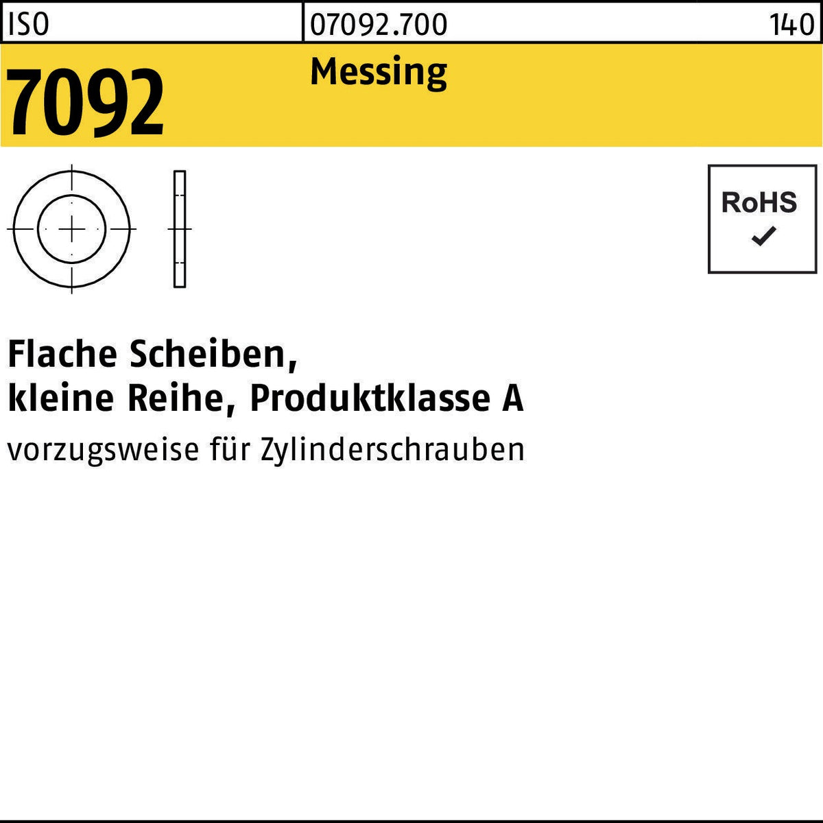 Unterlegscheibe ISO 7092 5 mm Messing, 100 Stück, flache Scheiben, kleine Reihe, Produktklasse A
