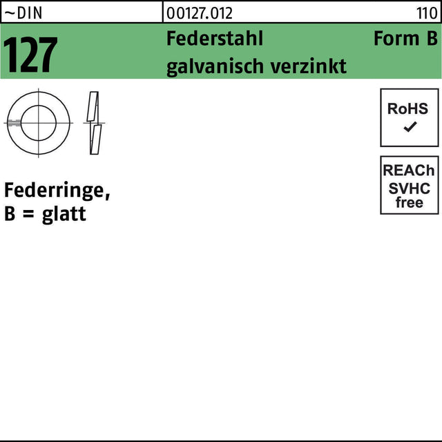 Federringe DIN 127 B 12 mm von F. REYHER – 500 Stück Federstahl galvanisch verzinkt