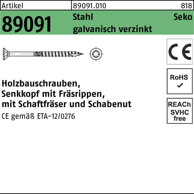 Holzbauschraube R 89091 SEKO ISR 4x25-T20 Stahl galvanisch verzinkt 1000 Stk. von F. REYHER