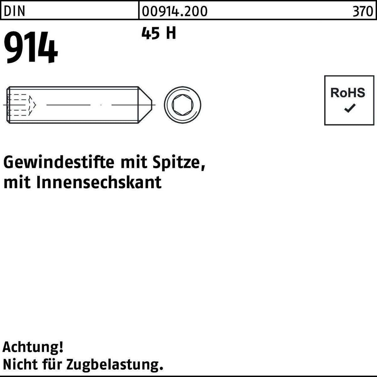 F. REYHER Gewindestift DIN 914 mit Spitze & Innensechskant M8x45