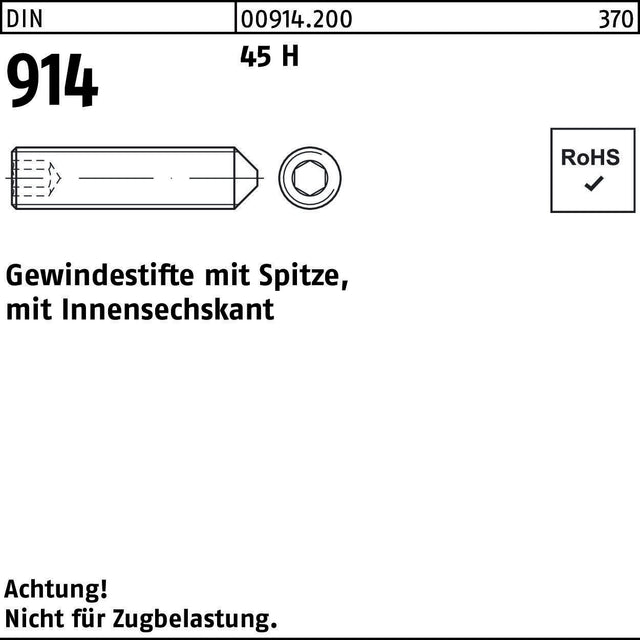 F. REYHER Gewindestift DIN 914 mit Spitze & Innensechskant M8x45