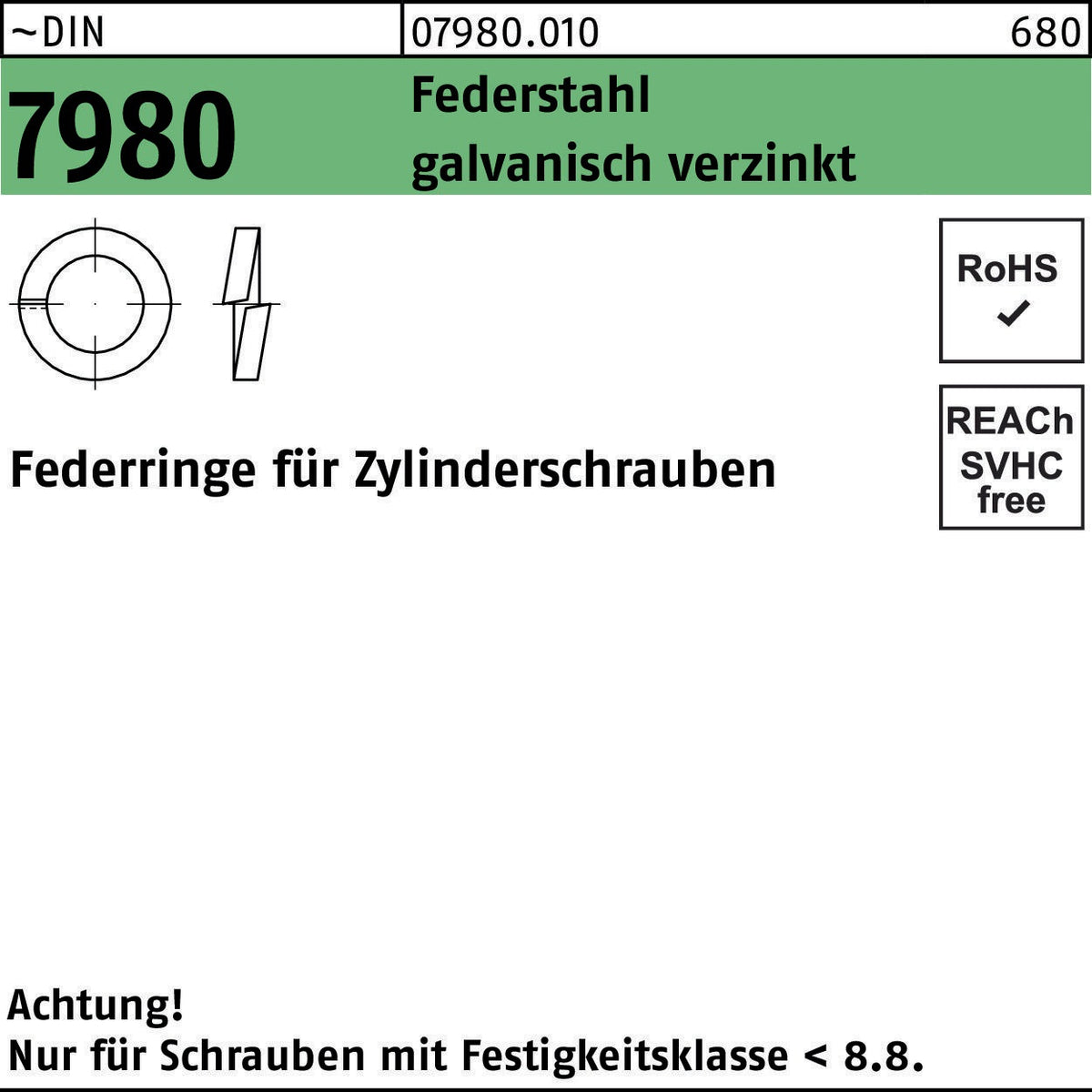 Federring DIN 7980 für Zylinderschrauben 20 mm Federstahl galvanisch verzinkt 100 Stück