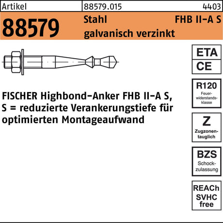 FISCHER Highbond-Anker FHB II-A S M20x170/50, Stahl galvanisch verzinkt