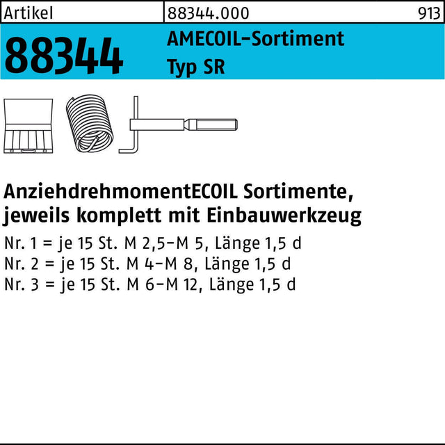 AMECOIL Gewindereparatursortiment R 88344 SR Stahl Nr.1 – Komplett-Set mit Einbauwerkzeug