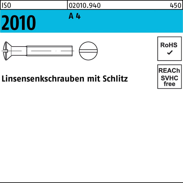 F. REYHER Linsensenkschraube ISO 2010 Schlitz M6x35 A4 – 100 Stück