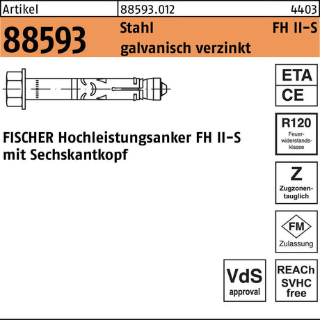 FISCHER Hochleistungsanker FH II-S 10/10 S, Stahl galvanisch verzinkt