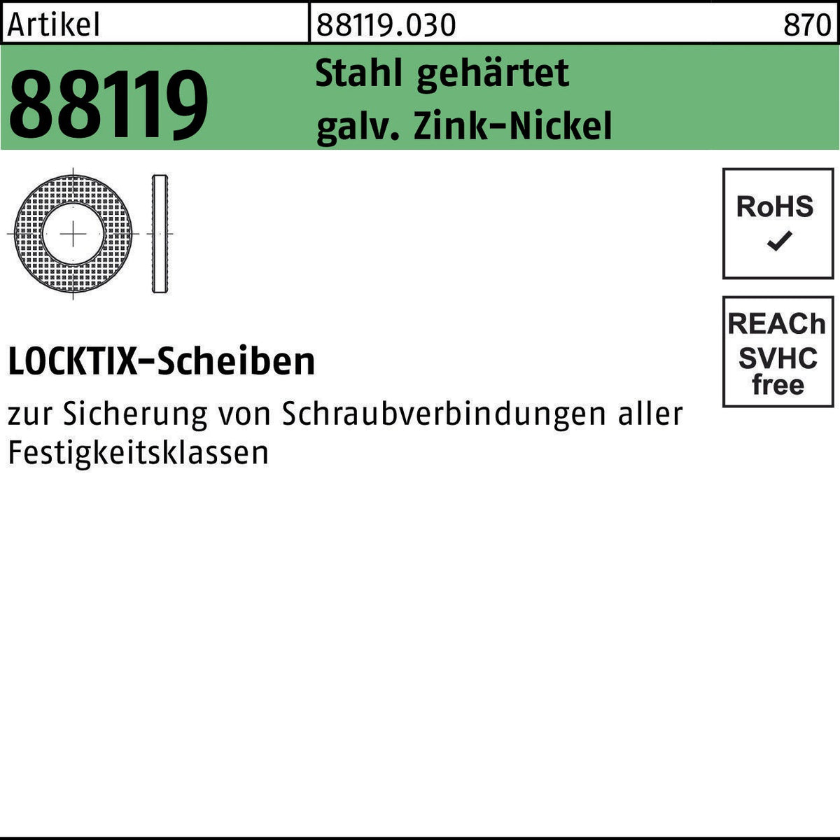REYHER LOCKTIX-Scheiben R 88119 Ø 8 mm Stahl gehärtet ZnNi 200 Stück