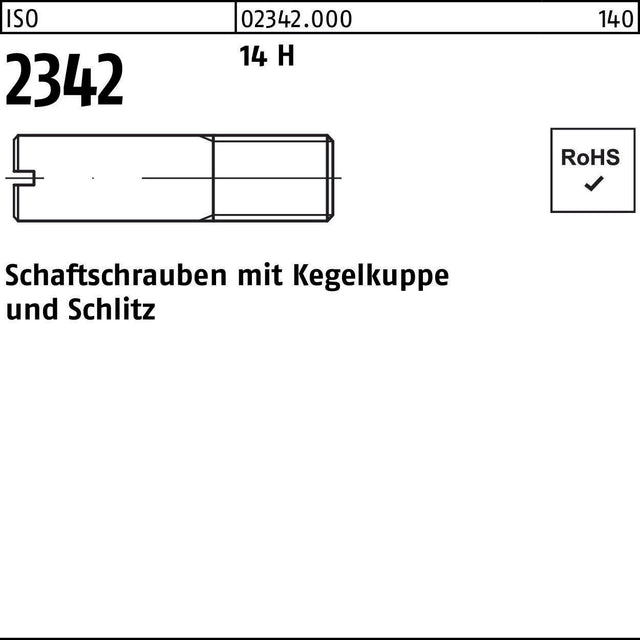 F. REYHER Schaftschraube ISO 2342 Kegelkuppe/Schlitz M10x20 14 H 50 Stück
