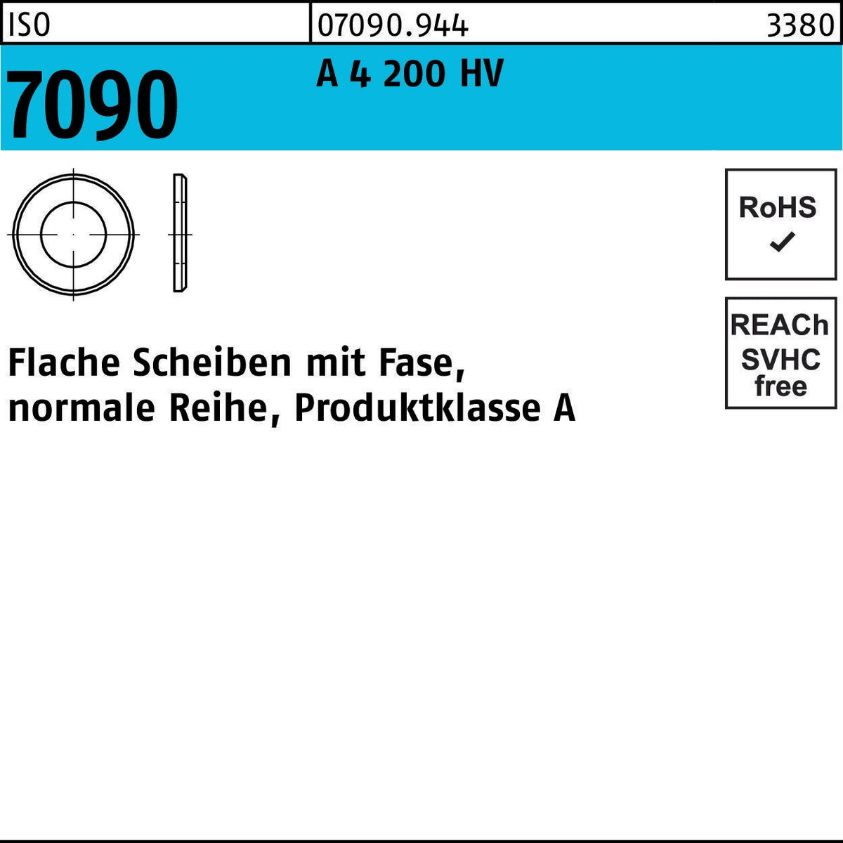 F. REYHER Unterlegscheibe ISO 7090 mit Fase, 6 mm, A4 200 HV