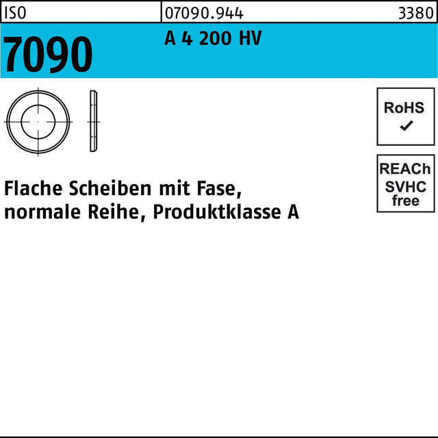 F. REYHER Unterlegscheibe ISO 7090 mit Fase, 6 mm, A4 200 HV