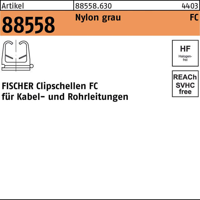 FISCHER Clipschelle R 88558 FC 6-9 Nylon grau 100 Stück