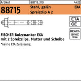 FISCHER Bolzenanker EXA 6/10 mit 2 Spreizclips, Mutter und Scheibe – 100 Stück